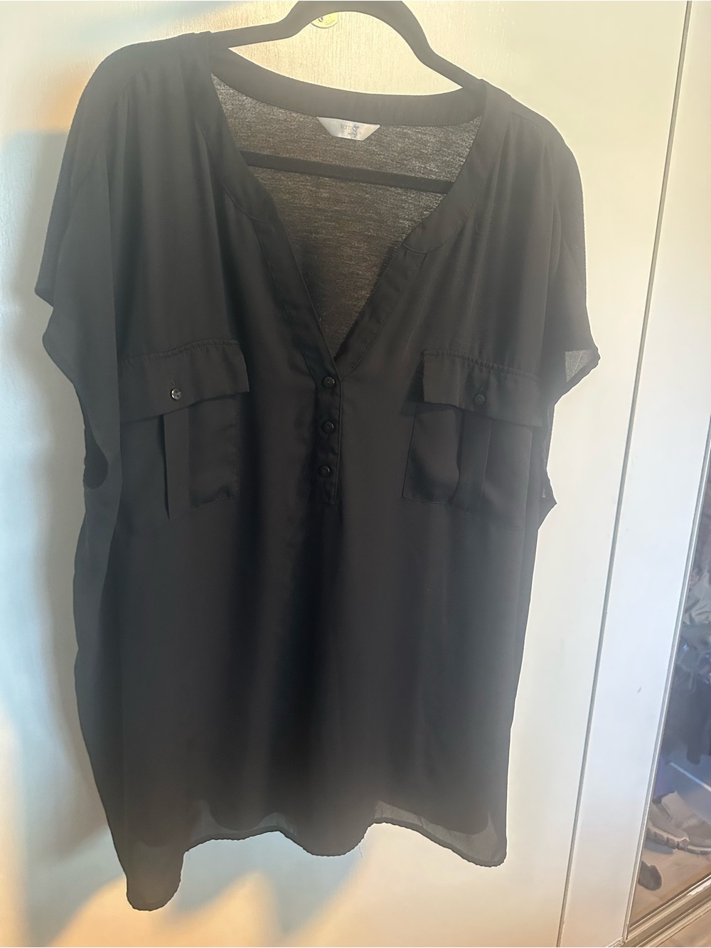 Terra & Sky Black V-Neck Short Sleeve Blouse Size 4X